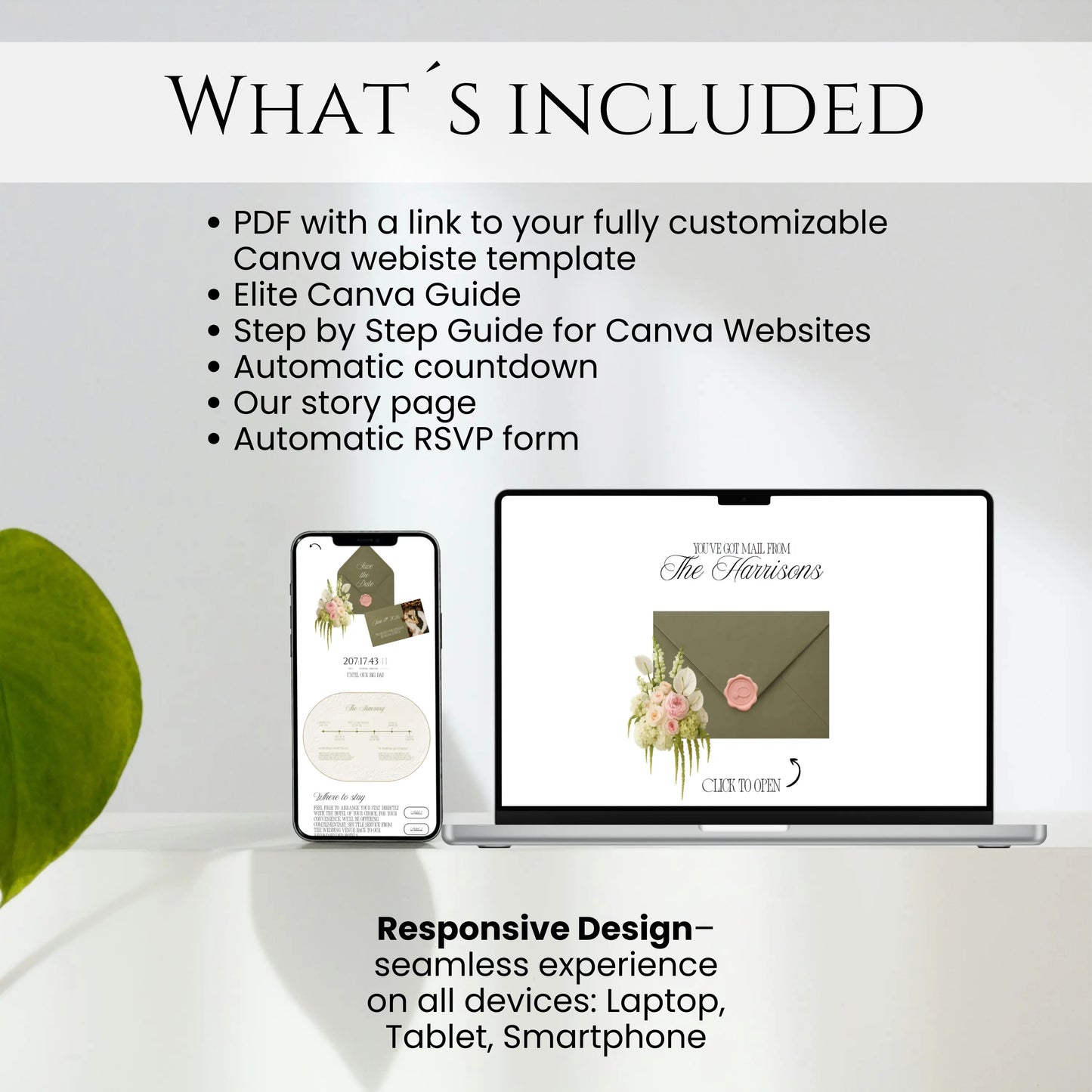 Wedding website countdown timer and RSVP form displayed on smartphone