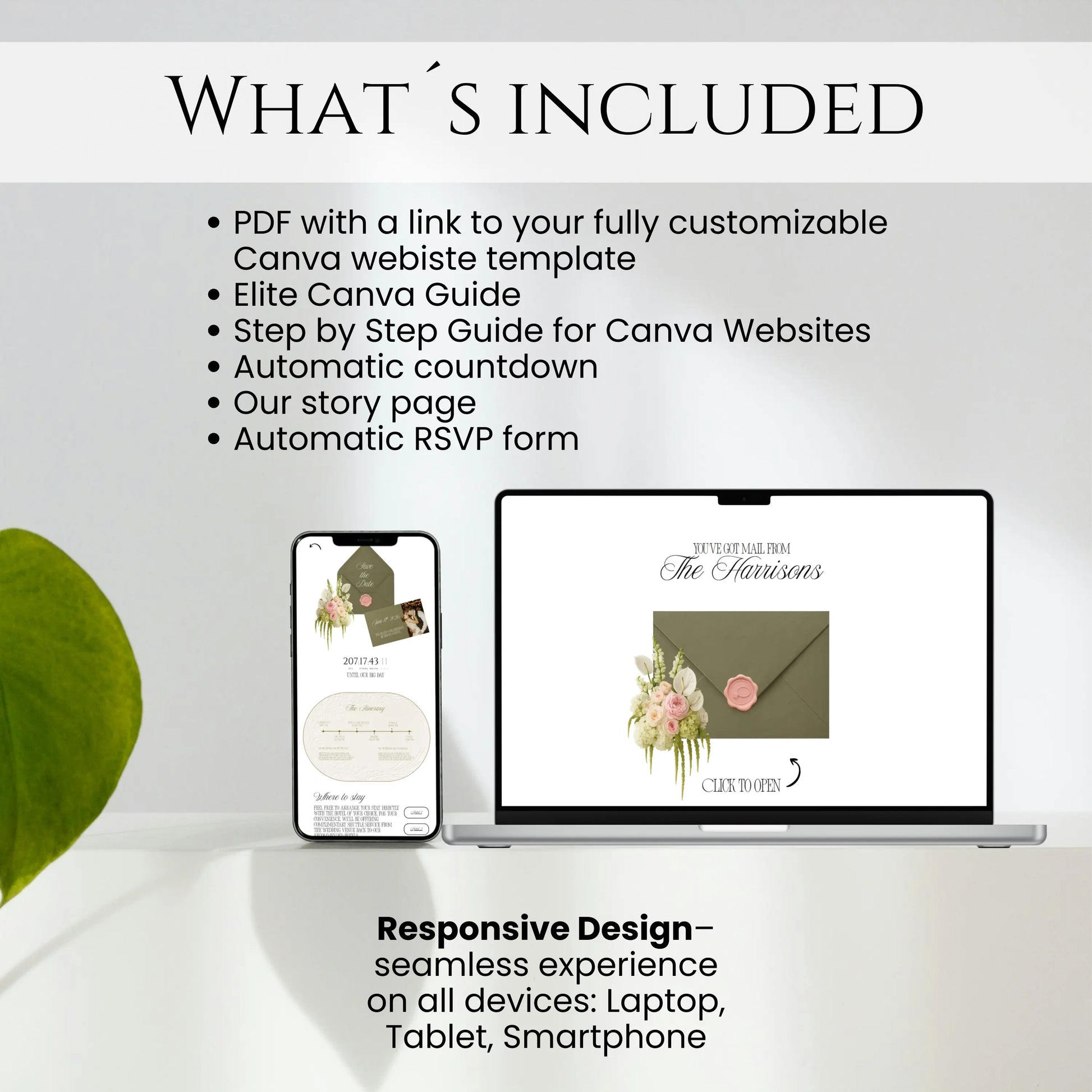 Wedding website countdown timer and RSVP form displayed on smartphone
