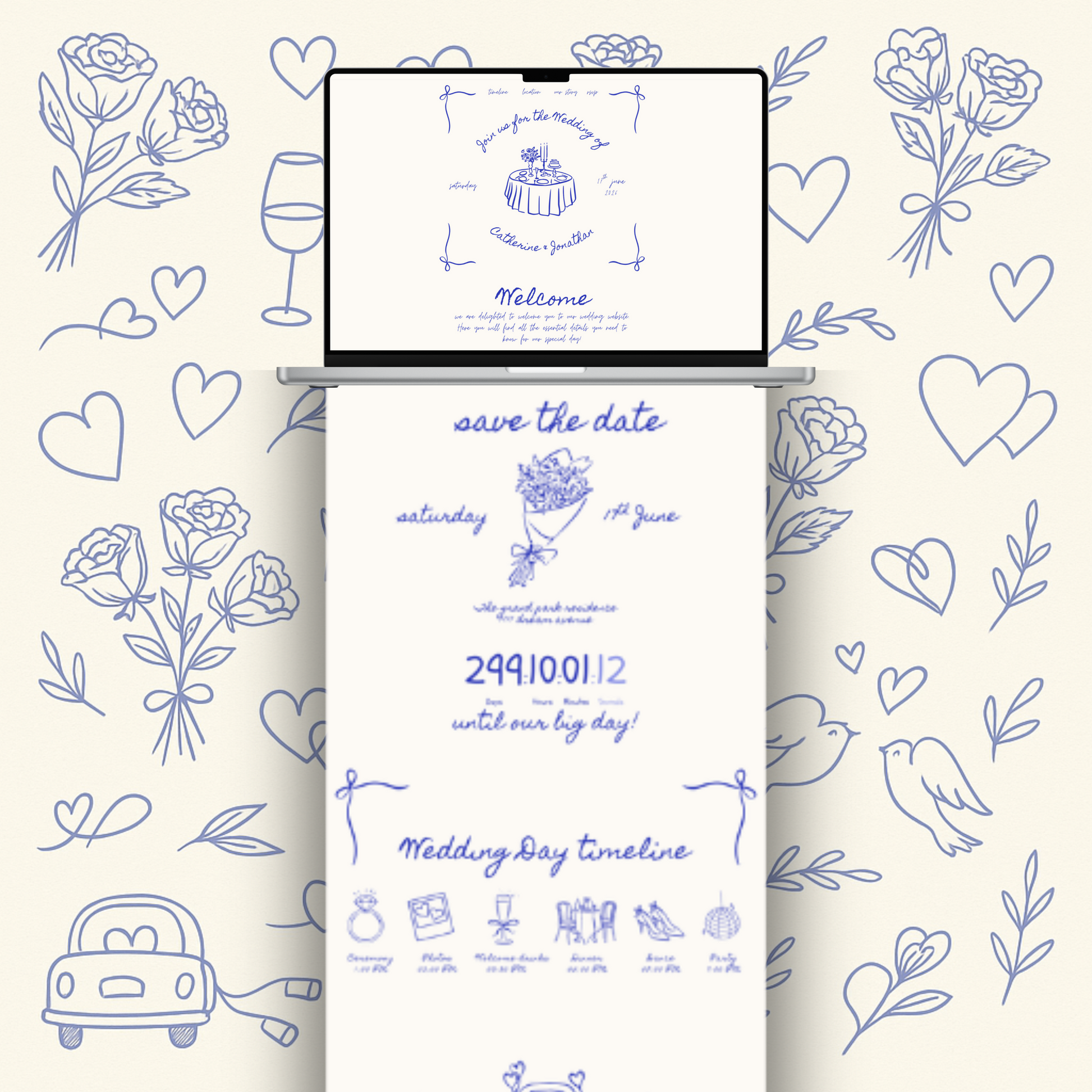 Italian doodle style bouquet wedding website example video